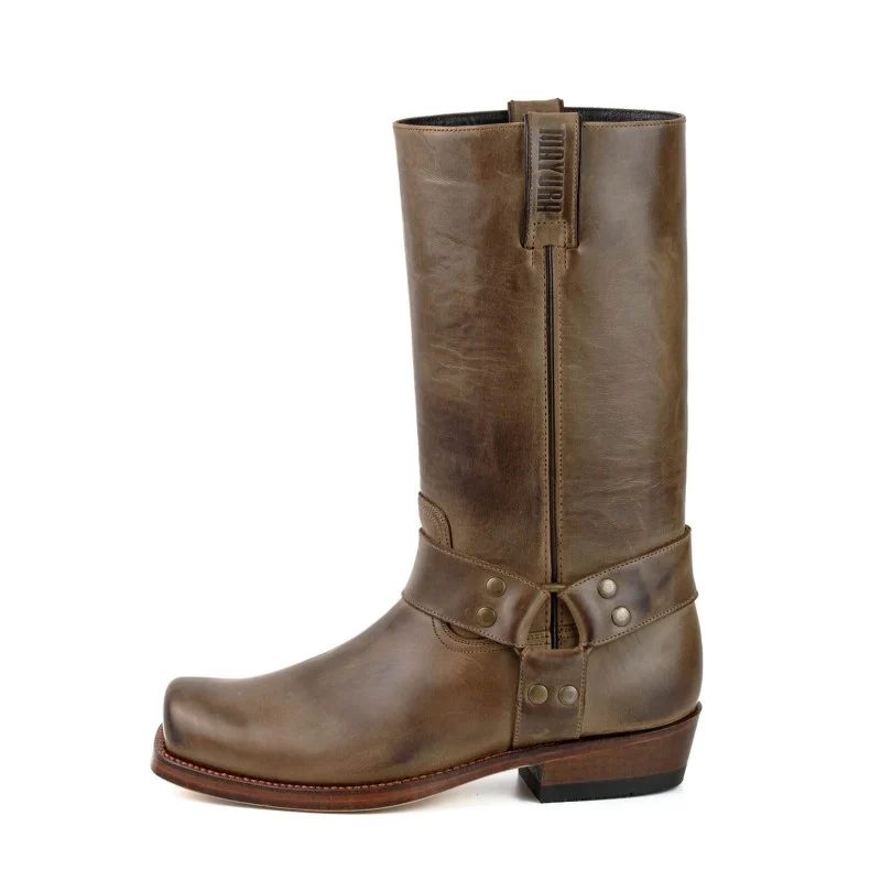 Handgefertigte Biker-Stiefel aus braunem Leder für Herren und Damen 01