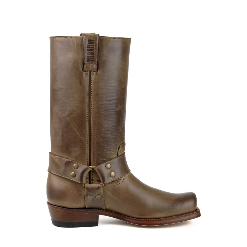 Handgefertigte Biker-Stiefel aus braunem Leder für Herren und Damen 01