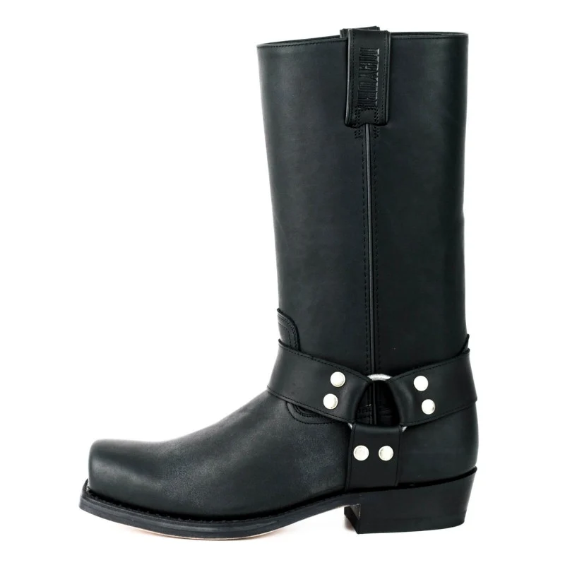 Handgefertigte Bikerstiefel aus schwarzem Leder für Herren und Damen 01