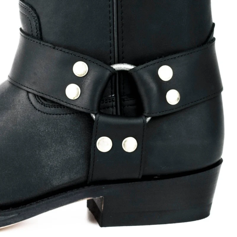 Handgefertigte Bikerstiefel aus schwarzem Leder für Herren und Damen 01