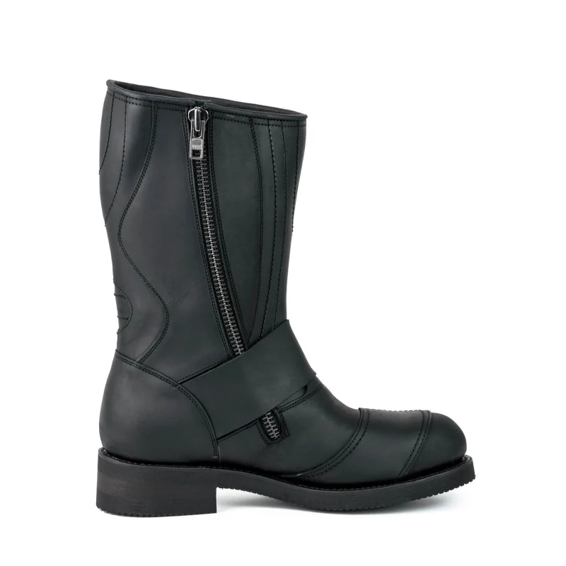 Handgefertigte Bikerstiefel aus schwarzem Leder für Herren und Damen 1594-6