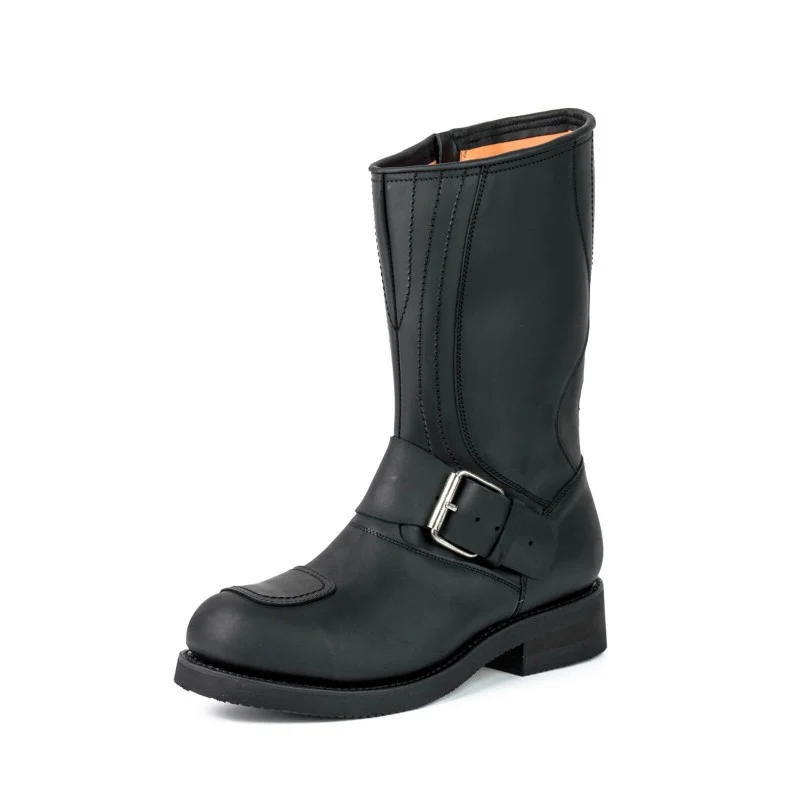 Handgefertigte Bikerstiefel aus schwarzem Leder für Herren und Damen 1594-6