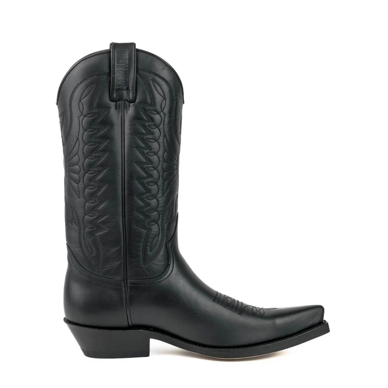 Cowboystiefel für Damen und Herren, handgefertigt aus schwarzem Leder, 1920 Texanas