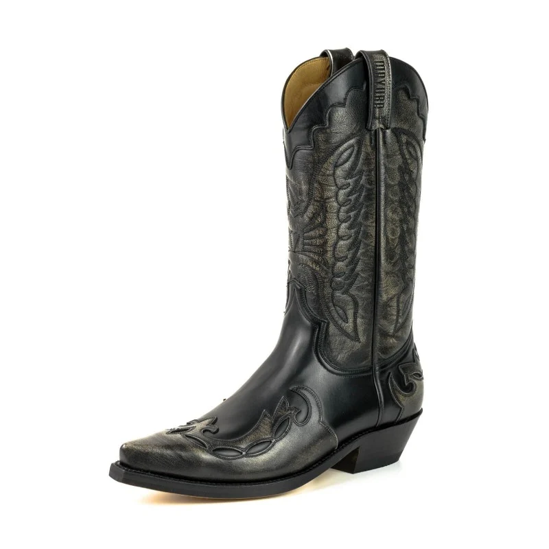 Cowboystiefel für Damen und Herren, handgefertigtes Leder, Schwarz und Grau, Silber, 1927 Texanas