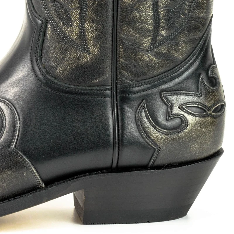 Cowboystiefel für Damen und Herren, handgefertigtes Leder, Schwarz und Grau, Silber, 1927 Texanas