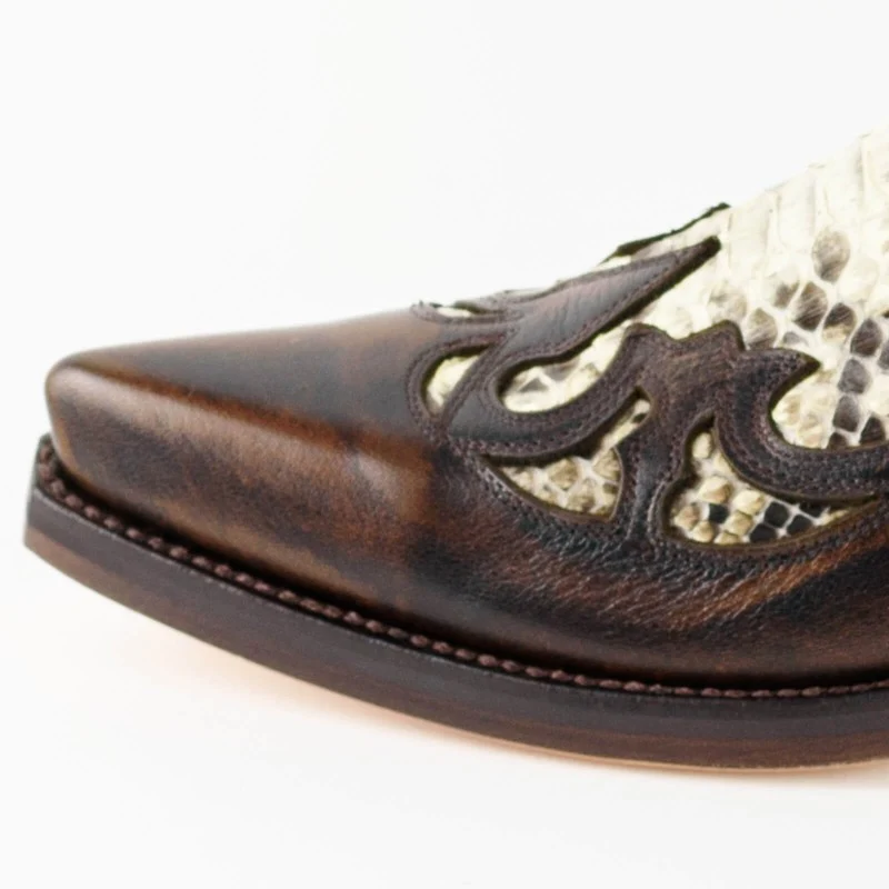 Damen- und Herren-Cowboystiefel, exotisches handgefertigtes braunes und weißes Leder, 1935-C Texanas