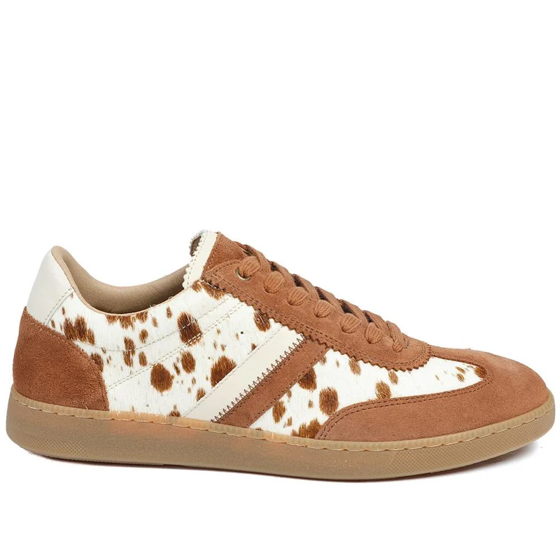 Annora Casual Leather Trainers - ANNORA / 328 757 - Tan Cow Print