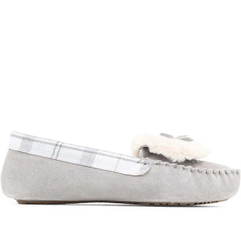 Darcie Leather Moccasin Slippers - BARBR34525 / 320 324 - Grey
