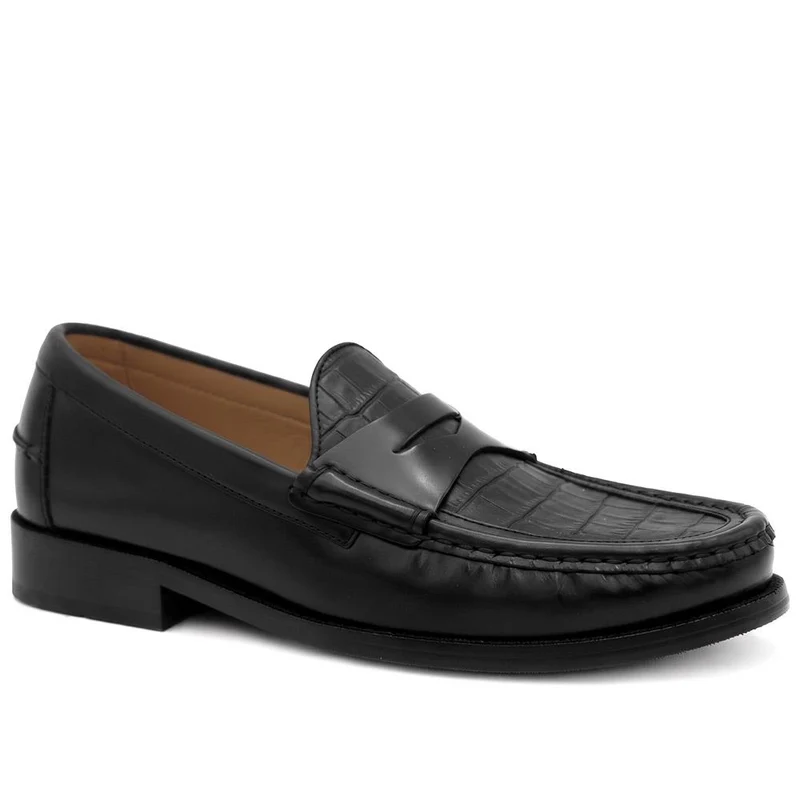 Romsey Leather Penny Loafers - ROMSEY / 329 957 - Black Croc