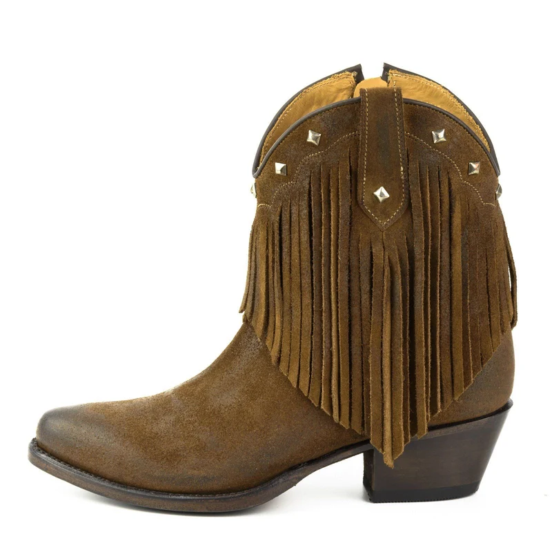 Cowboy Country und Western Damen-Stiefeletten mit Fransen 2374 Braunes Wildleder