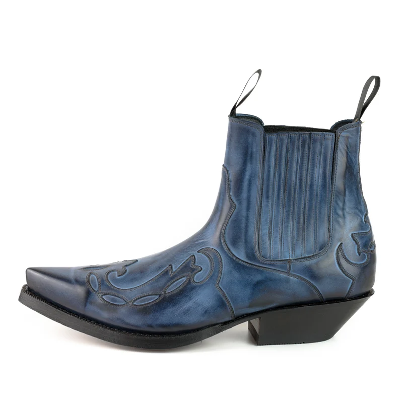 Cowboy Country Western Stiefeletten für Herren und Damen 1931 aus blauem Leder