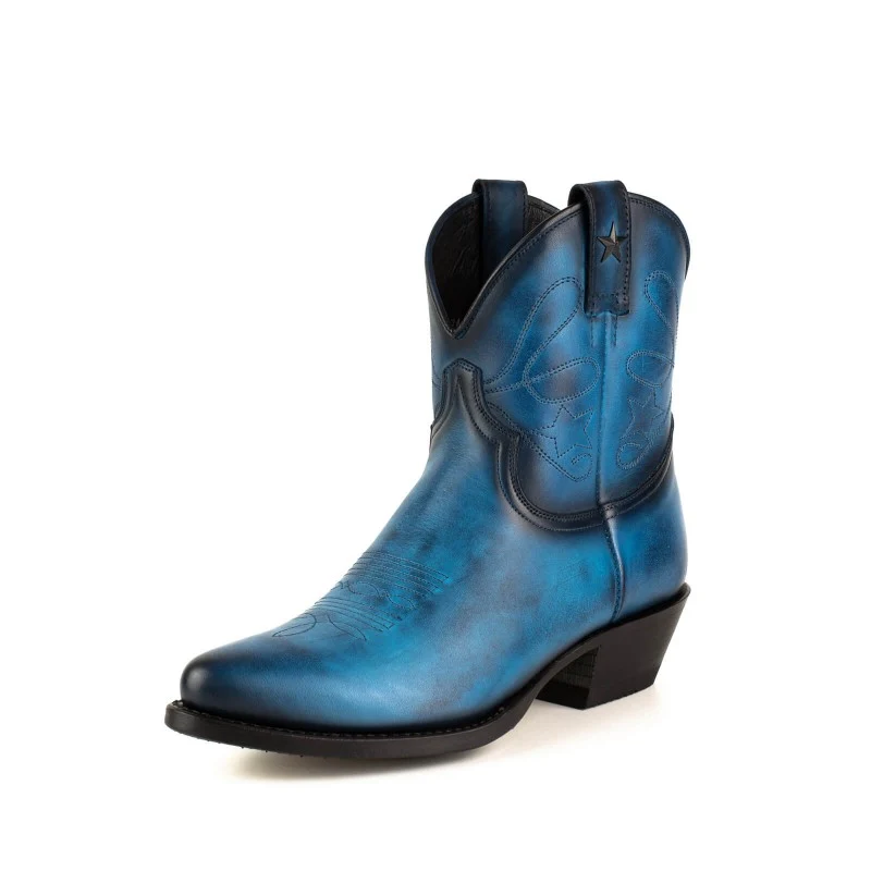 Cowboy Country und Western Damen Stiefeletten 2374 Blaues Leder