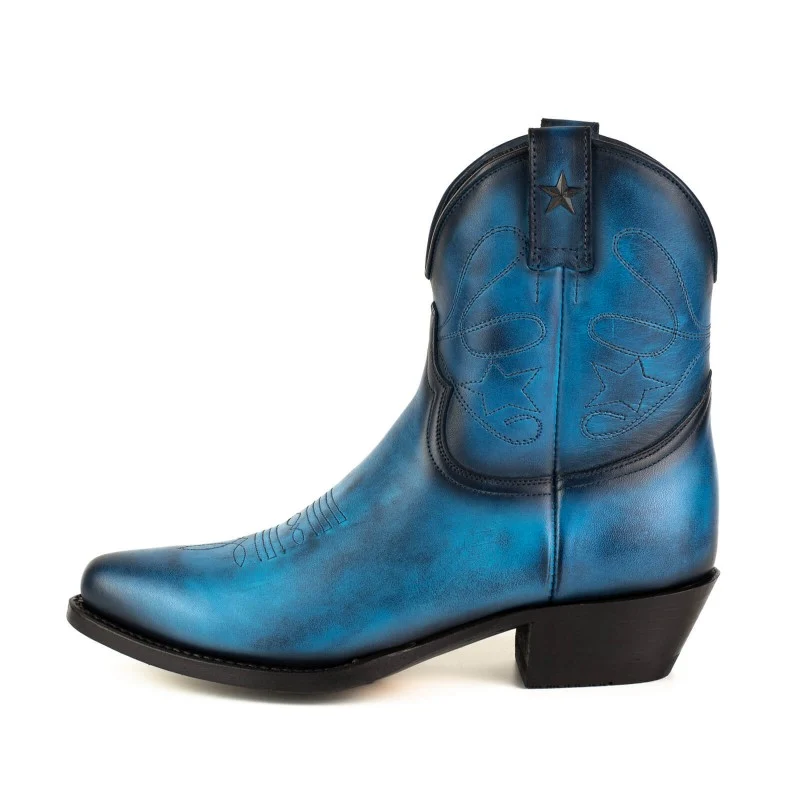 Cowboy Country und Western Damen Stiefeletten 2374 Blaues Leder