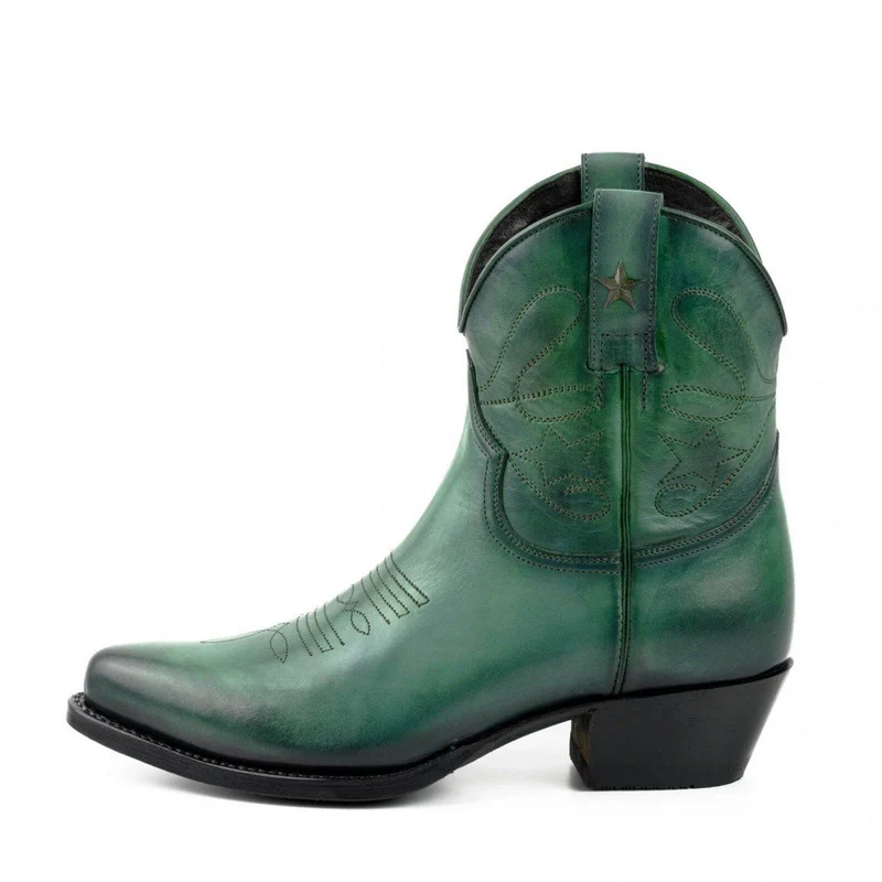 Cowboy Country und Western Damen Stiefeletten 2374 Grünes Leder