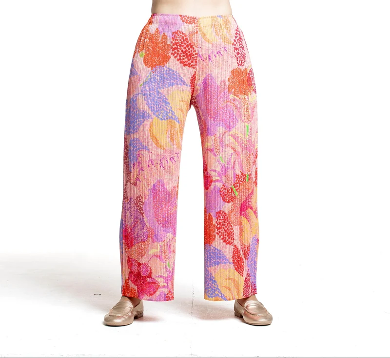 Pleats Please Issey Miyake Damen Plissee Hose pink multicolor