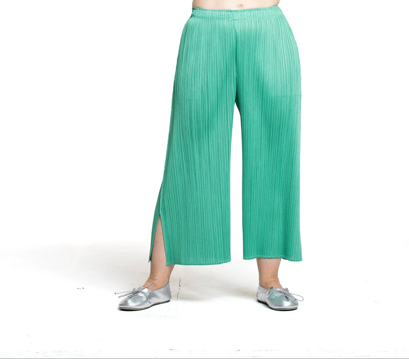 Pleats Please Issey Miyake Damen Plissee Hose weit grün