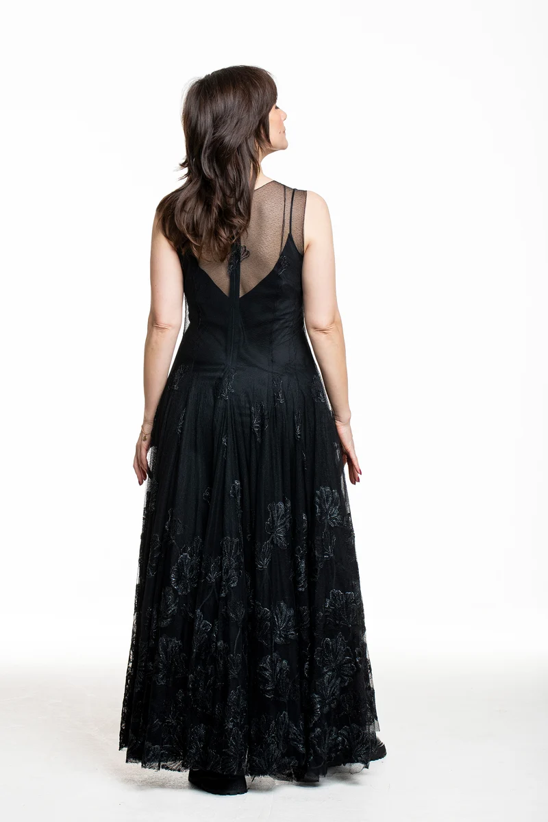 Marc Le Bihan Damen Seiden-Kleid mit Tüll und Spitze schwarz