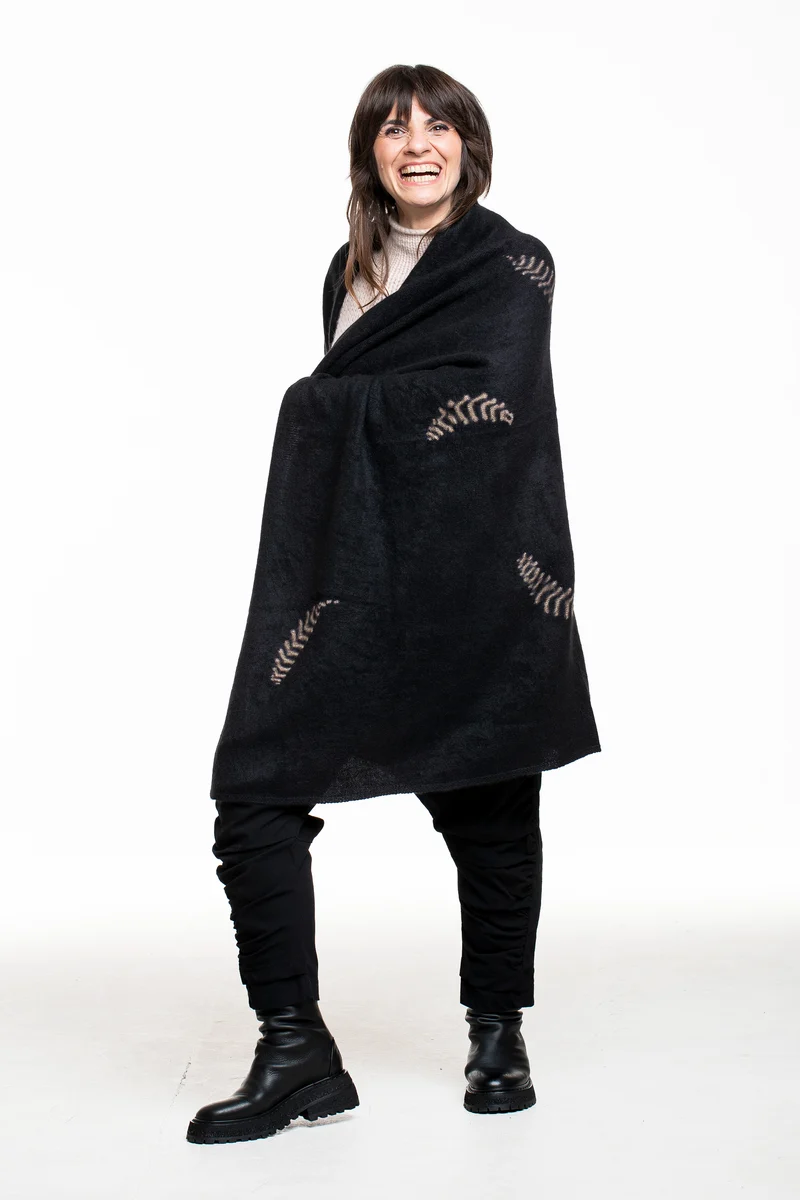 Suzusan Kaschmir Strick Tuch Feather schwarz-hellbraun