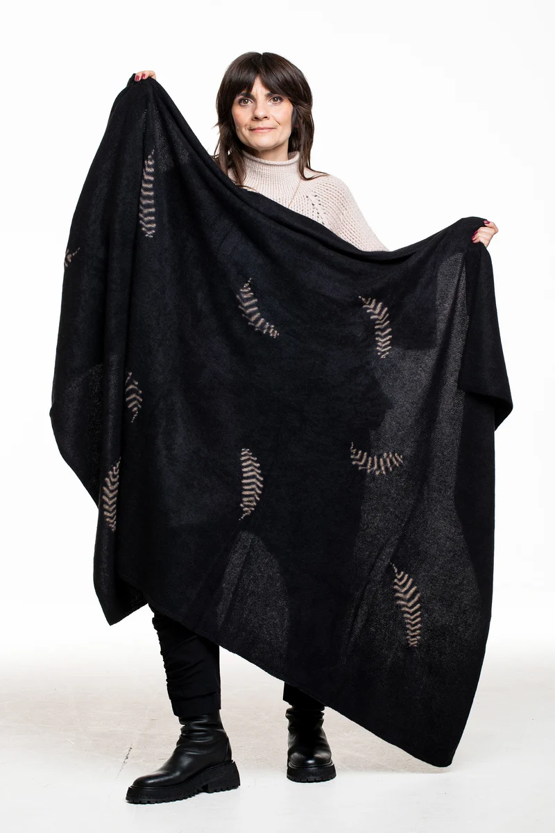 Suzusan Kaschmir Strick Tuch Feather schwarz-hellbraun