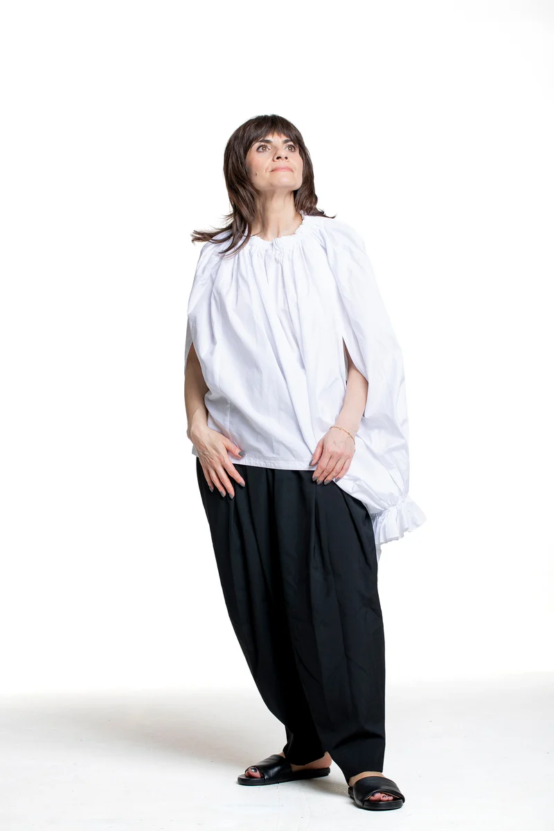 Comme des Garçons Damen Bluse mit Volant-Detail weiß
