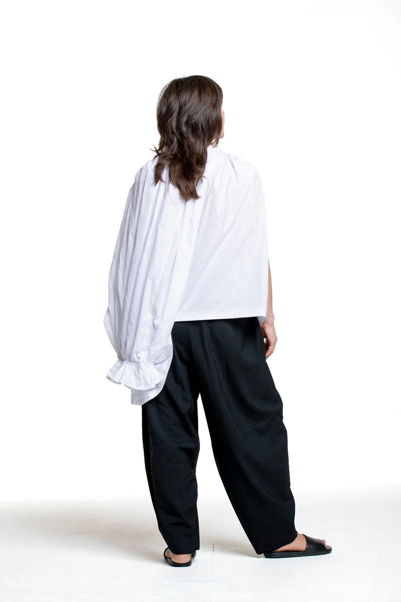 Comme des Garçons Damen Bluse mit Volant-Detail weiß