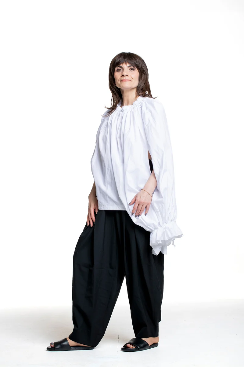 Comme des Garçons Damen Bluse mit Volant-Detail weiß