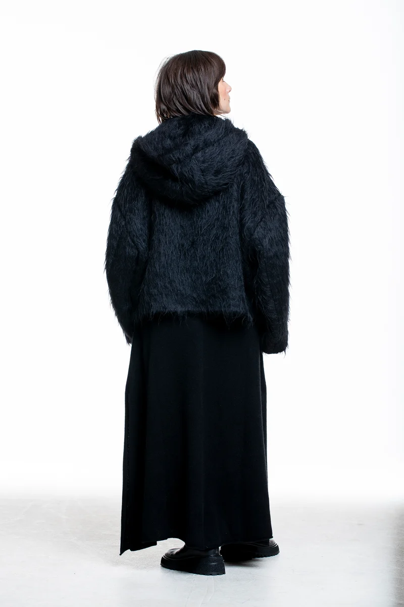 Isabel Benenato Damen Mohair-Alpaka Jacke mit Kapuze schwarz
