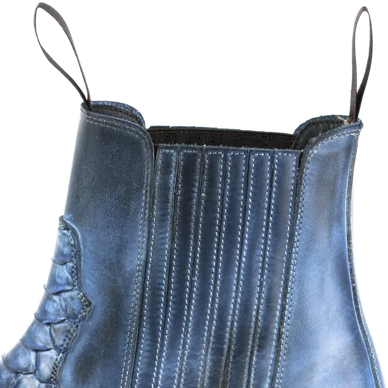 Urban Cowboy-Stiefeletten für Herren und Damen, 2500 aus blauem und exotischem blauem Leder