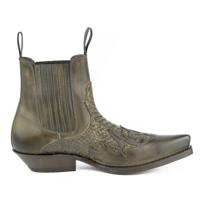 Urban Cowboy-Stiefeletten für Herren und Damen aus 2500 grünem und exotischem grünem Leder