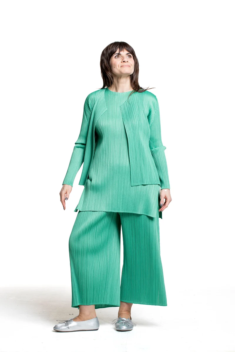Pleats Please Issey Miyake Damen Plissee Cardigan grün