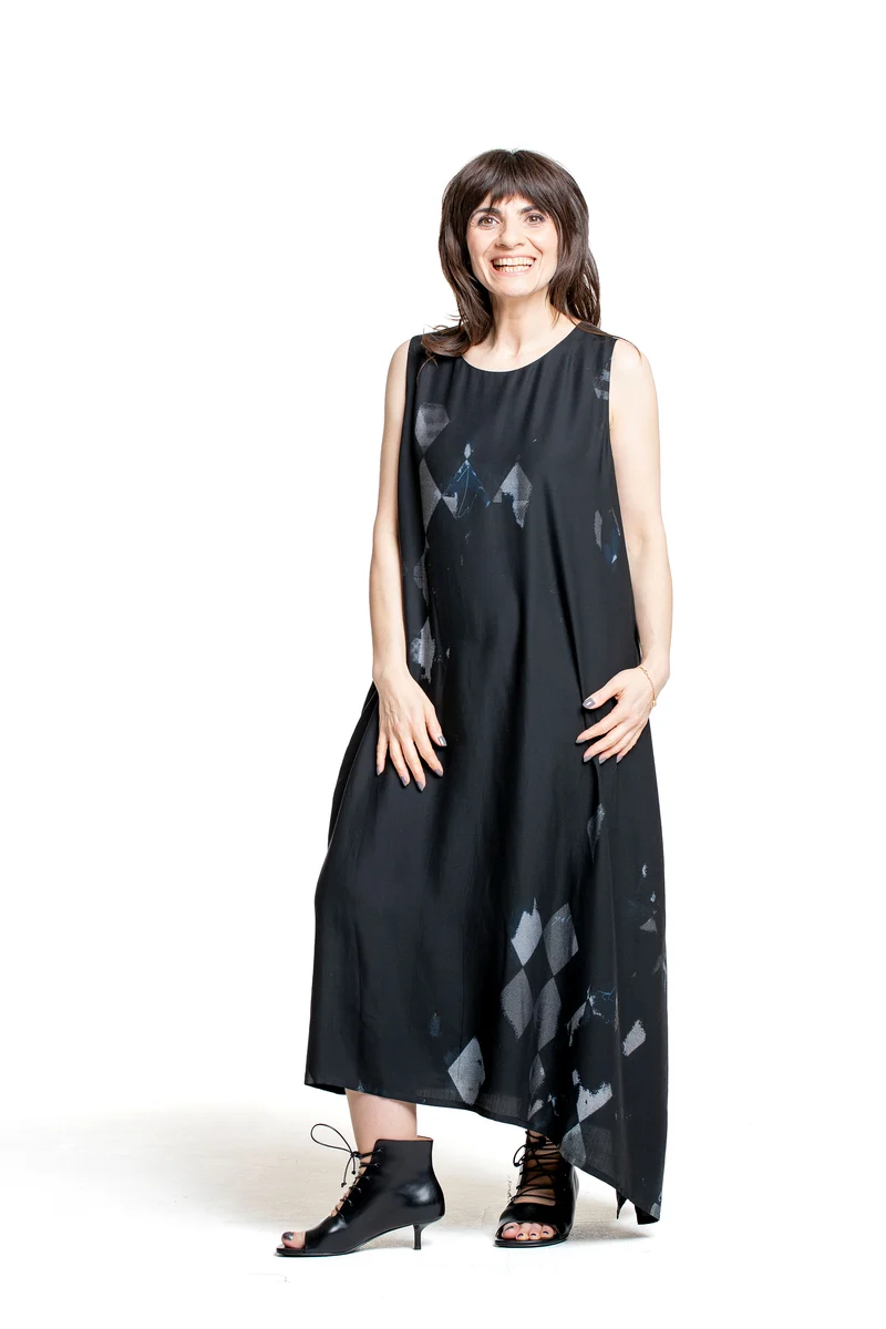 Y’s Yohji Yamamoto Damen Kleid mit Diamantprint schwarz-blau