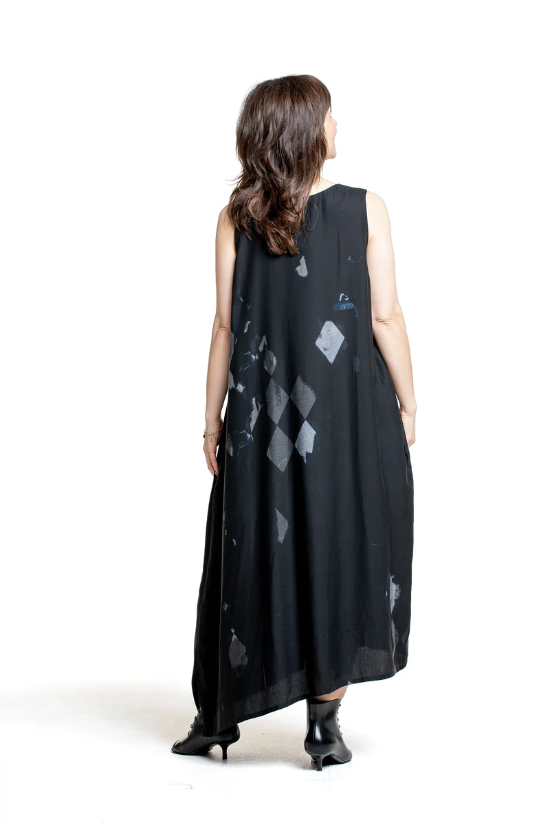 Y’s Yohji Yamamoto Damen Kleid mit Diamantprint schwarz-blau
