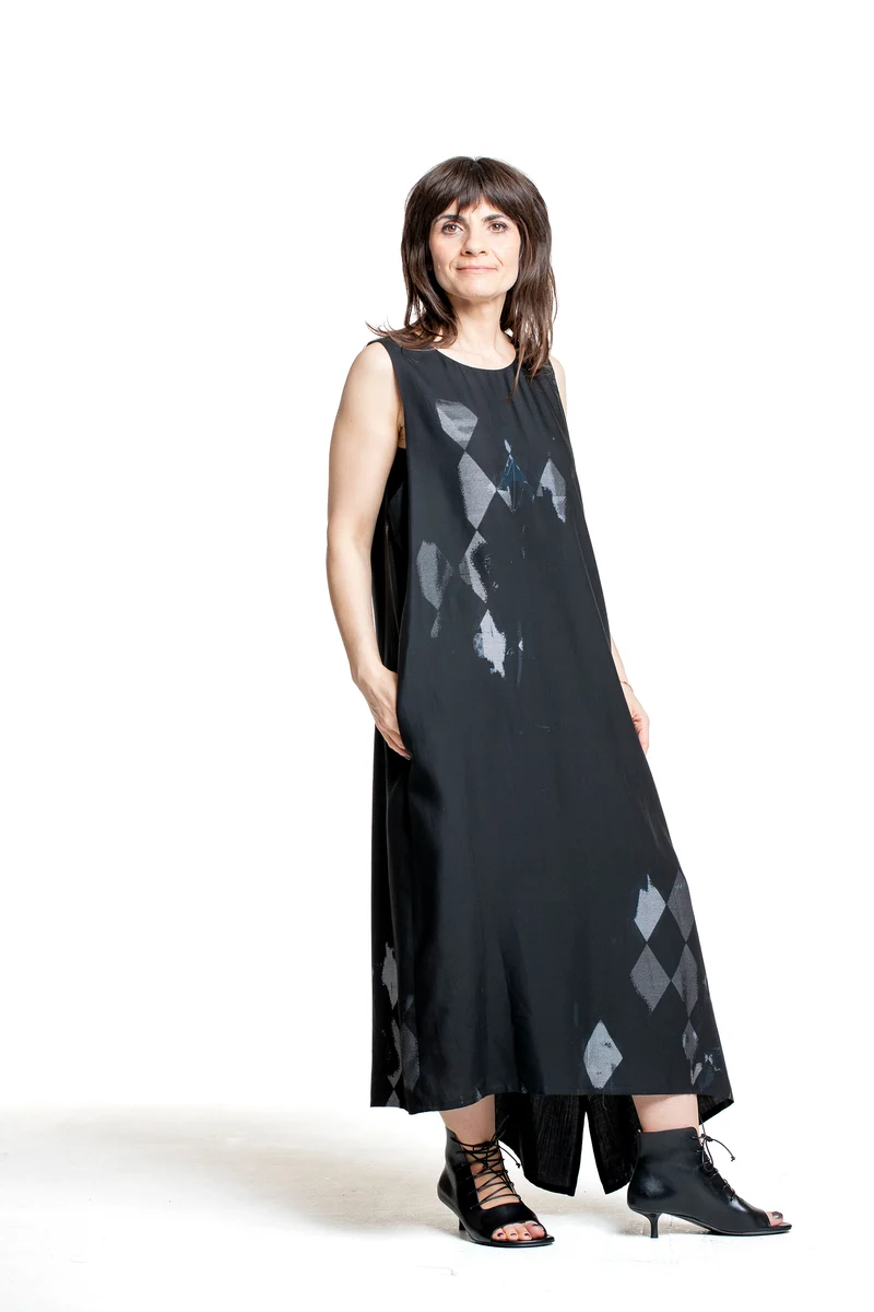Y’s Yohji Yamamoto Damen Kleid mit Diamantprint schwarz-blau