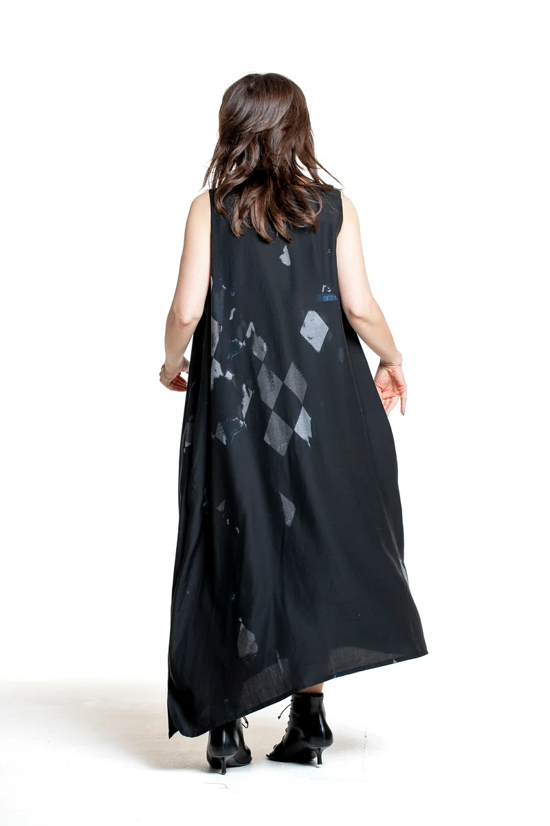 Y’s Yohji Yamamoto Damen Kleid mit Diamantprint schwarz-blau