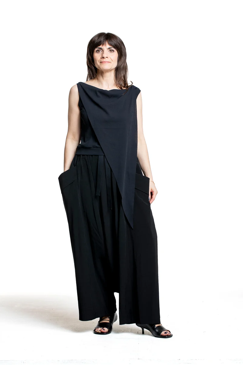 Y's Yohji Yamamoto Damen drapiertes Trägertop schwarz