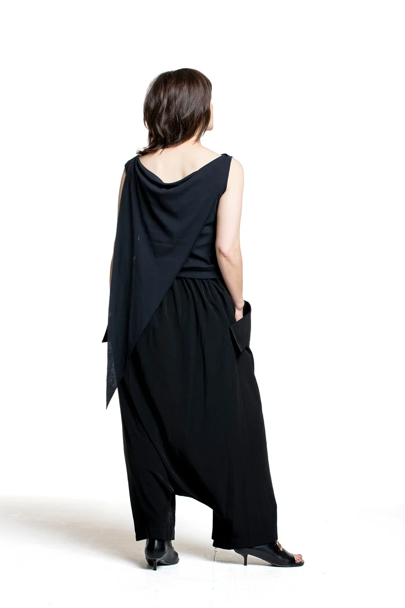 Y's Yohji Yamamoto Damen drapiertes Trägertop schwarz
