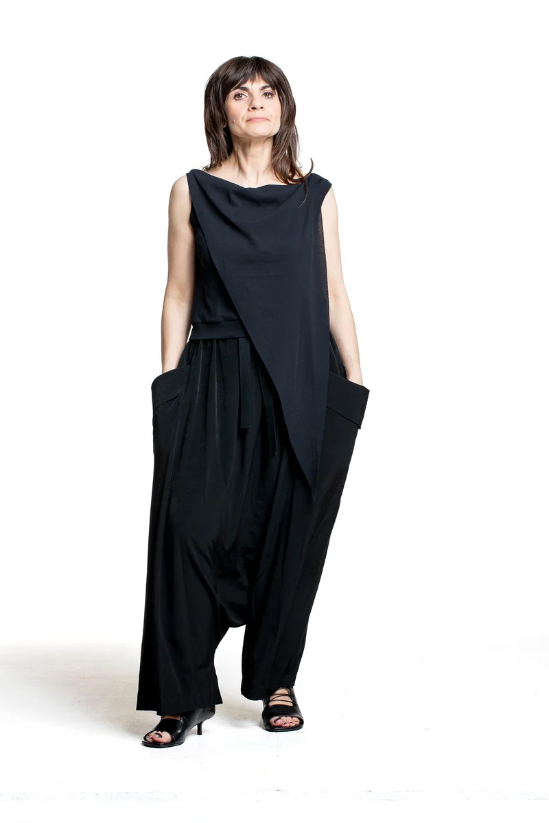 Y's Yohji Yamamoto Damen drapiertes Trägertop schwarz