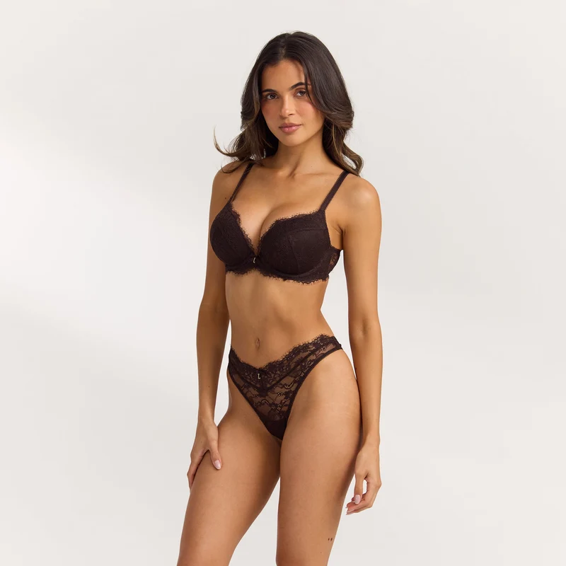 Spitzen-BH mit Hohem Push-Up - Dunkle Schokolade