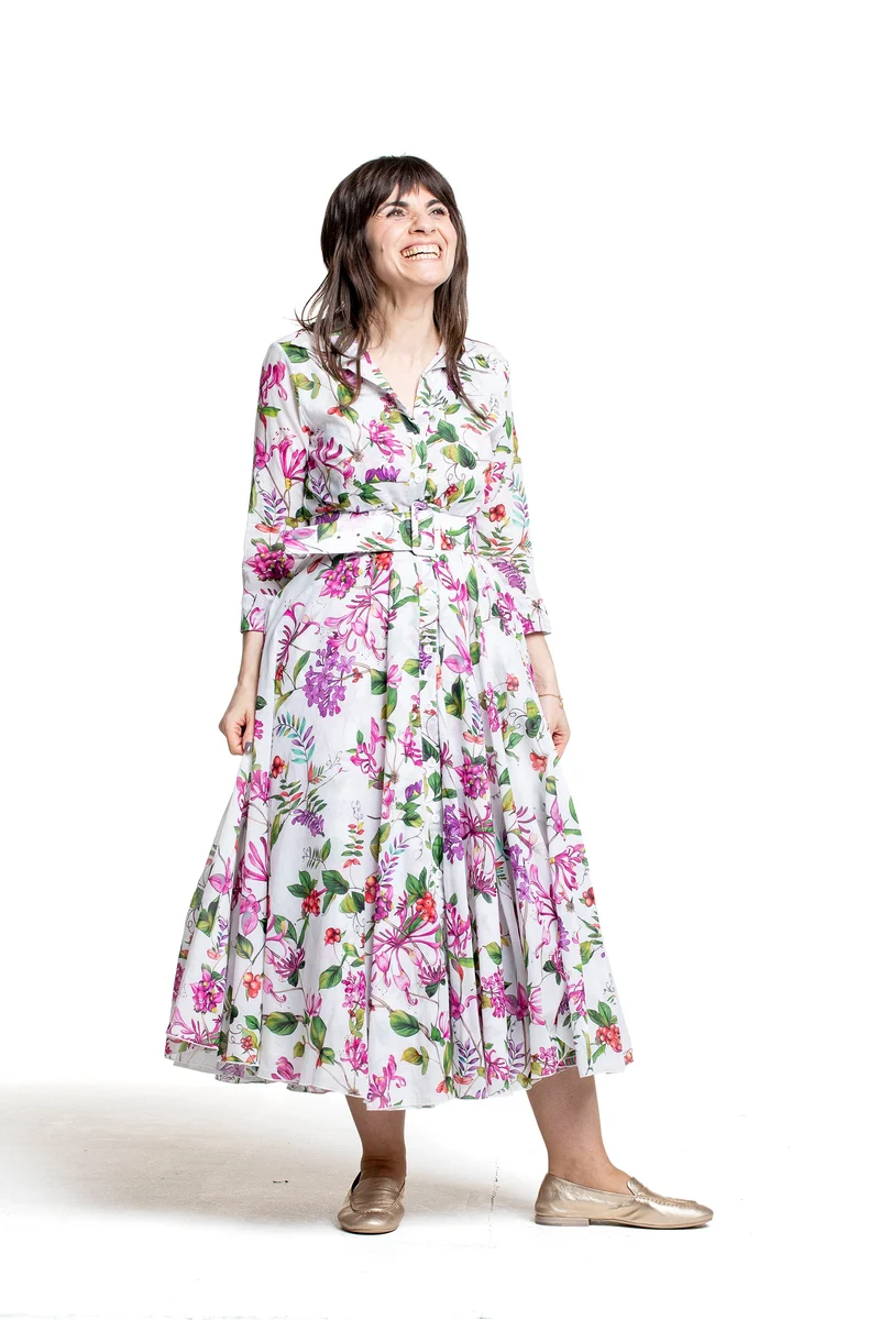 Samantha Sung Damen Aster Hemdblusenkleid Gallerie Summer Bouquet weiß-multi