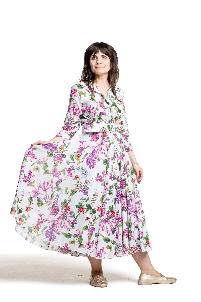 Samantha Sung Damen Aster Hemdblusenkleid Gallerie Summer Bouquet weiß-multi
