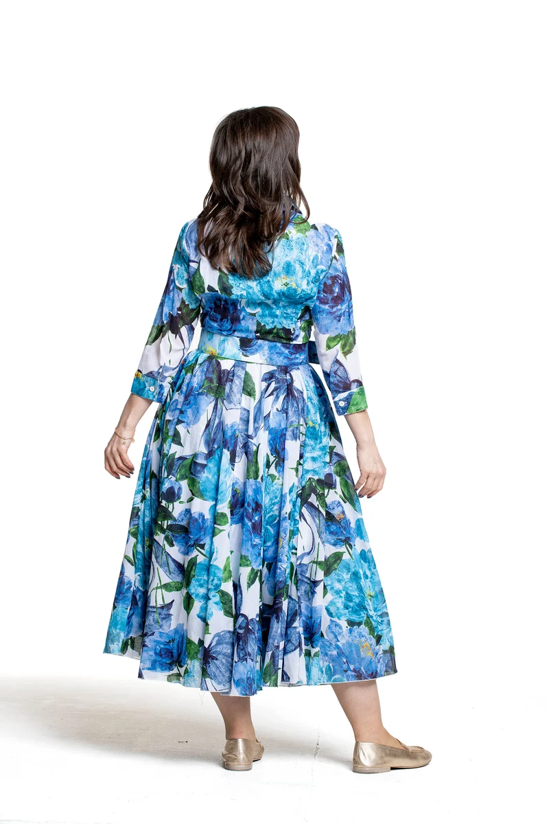 Samantha Sung Damen Aster Hemdblusenkleid Darby Rose weiß-blau
