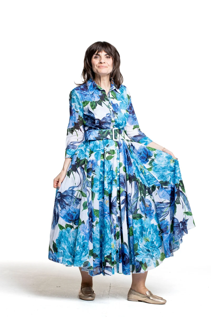 Samantha Sung Damen Aster Hemdblusenkleid Darby Rose weiß-blau