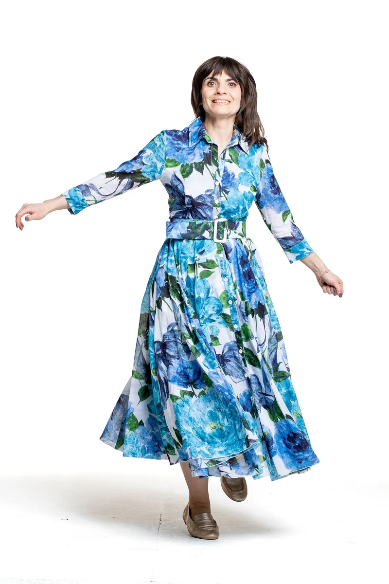 Samantha Sung Damen Aster Hemdblusenkleid Darby Rose weiß-blau