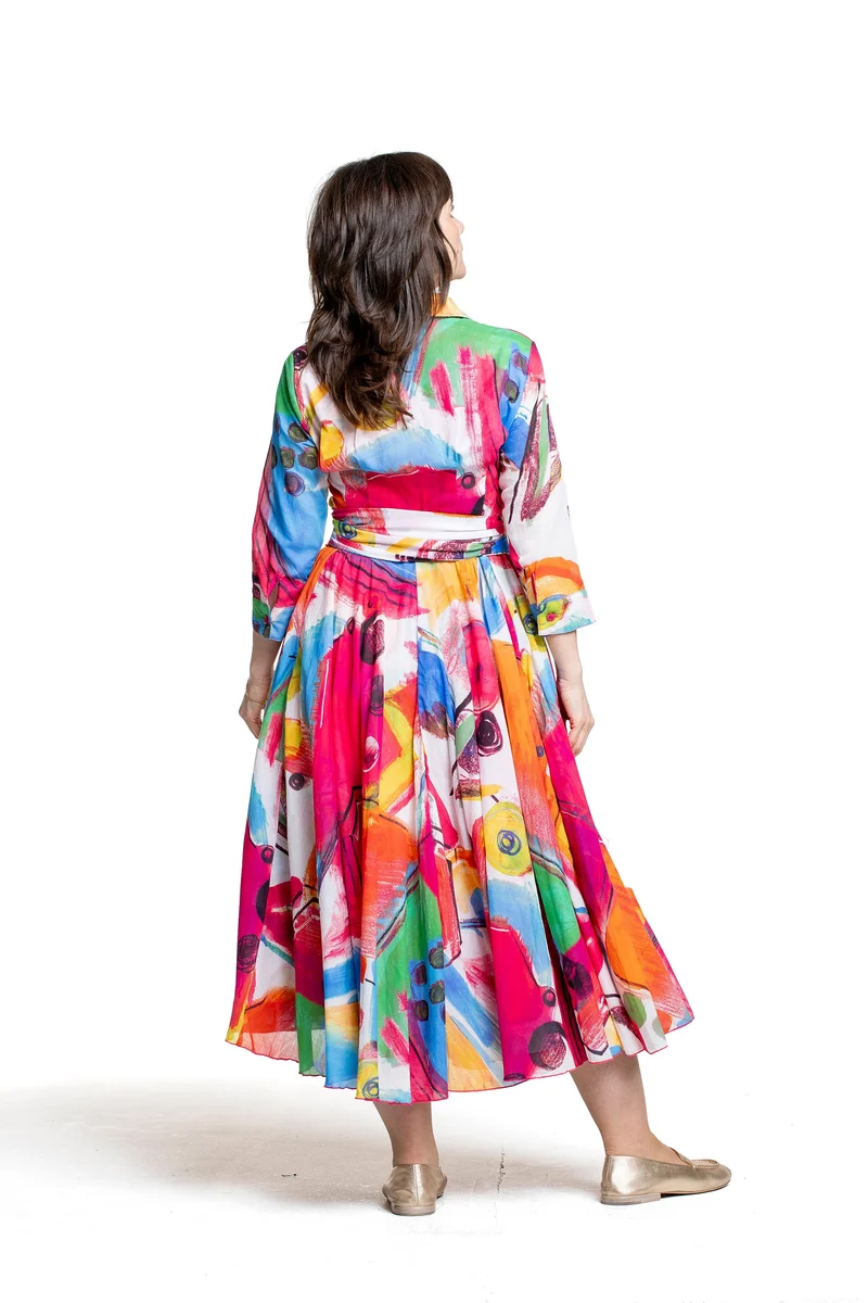 Samantha Sung Damen Aster Hemdblusenkleid Bestenia Painting weiß-pink