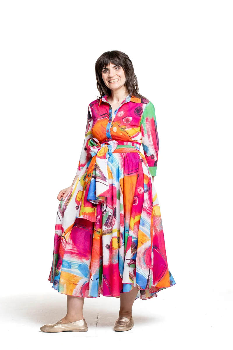 Samantha Sung Damen Aster Hemdblusenkleid Bestenia Painting weiß-pink