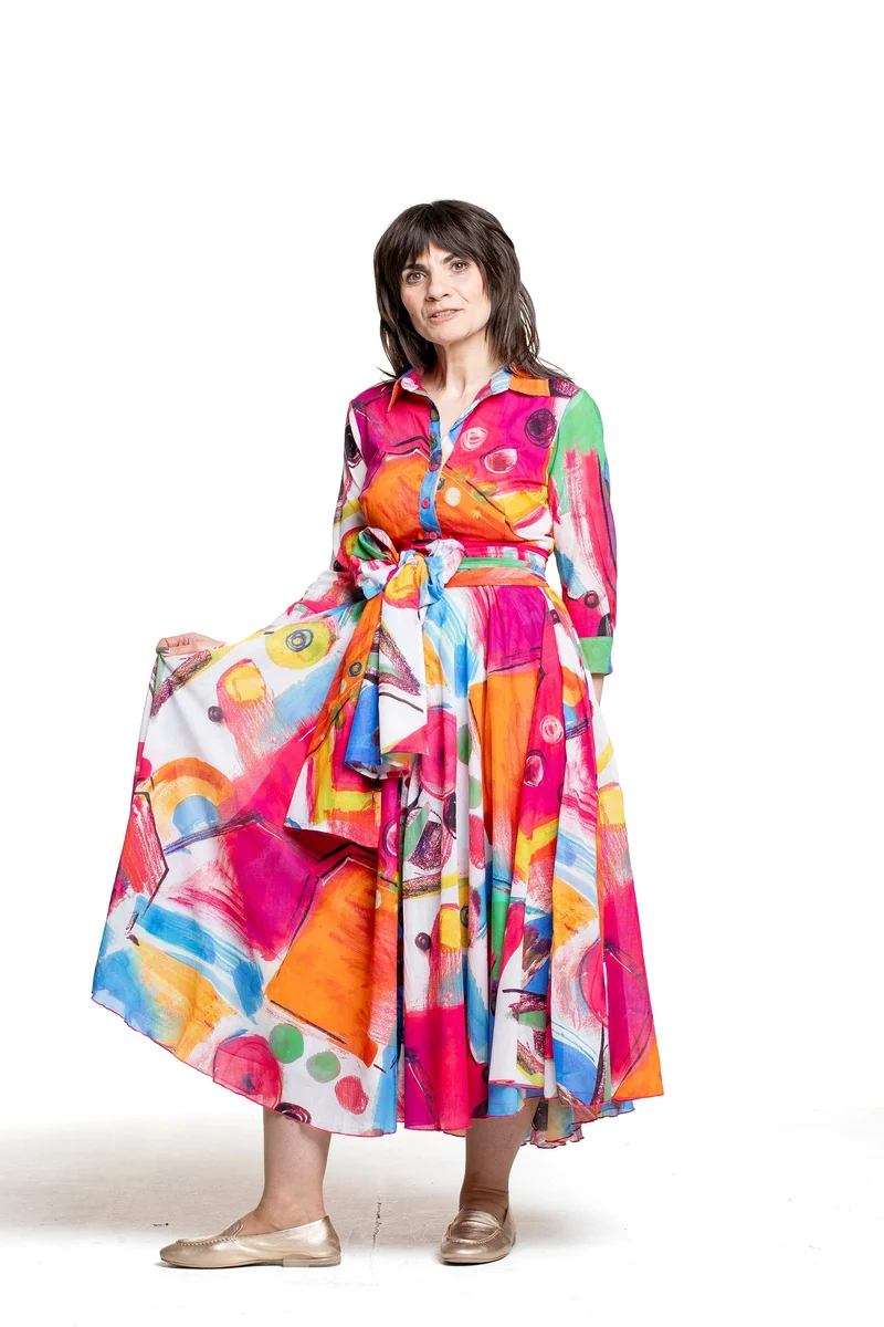 Samantha Sung Damen Aster Hemdblusenkleid Bestenia Painting weiß-pink