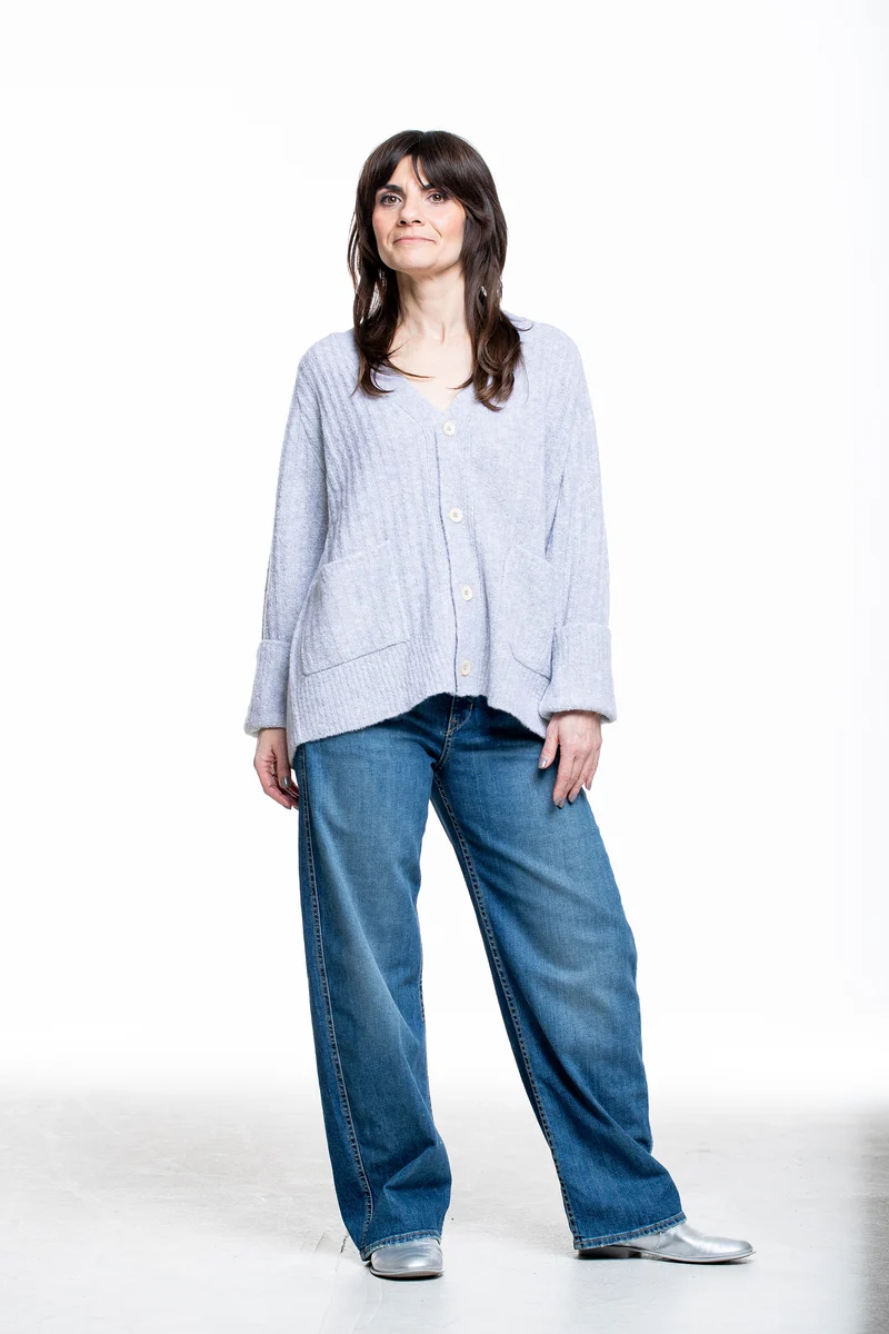 The Elder Statesman Kaschmir Strickjacke Cozy Rib graumeliert