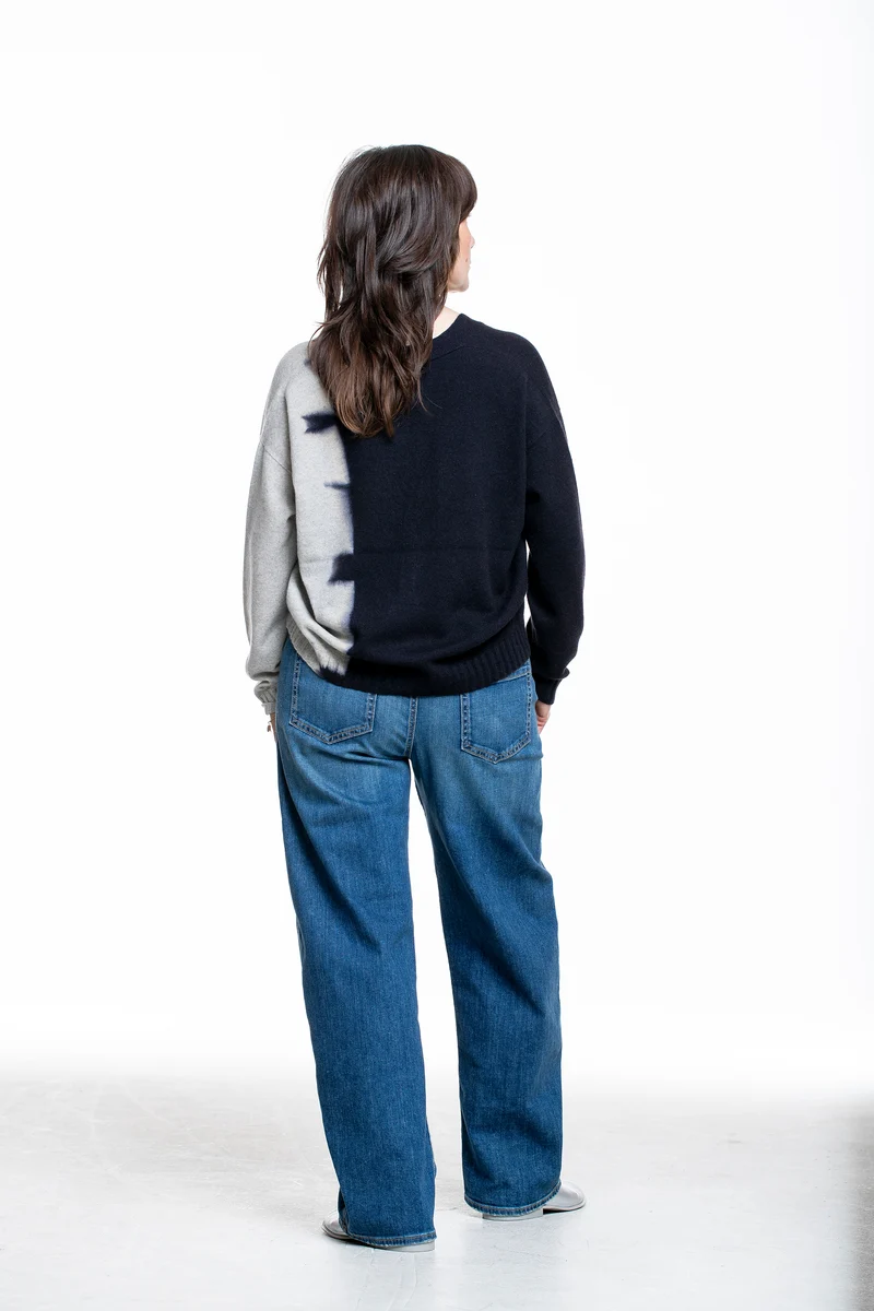 Suzusan Damen Kaschmir Cardigan schwarz hellgrau