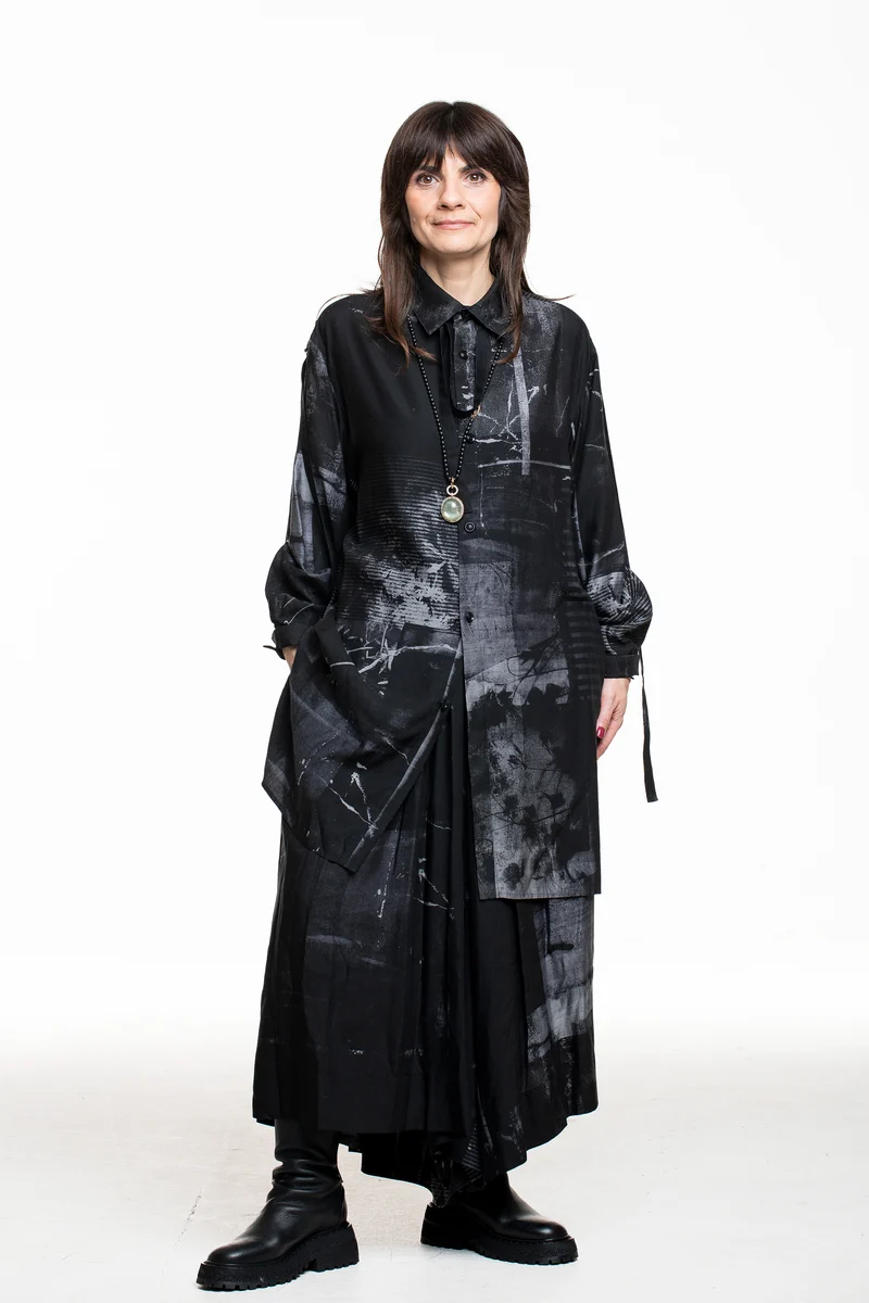 Y's Yohji Yamamoto Damen Longbluse schwarz-grau