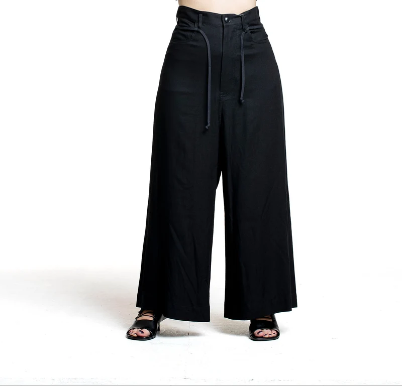 Yohji Yamamoto Damen weite Hose mit Bindebändern schwarz